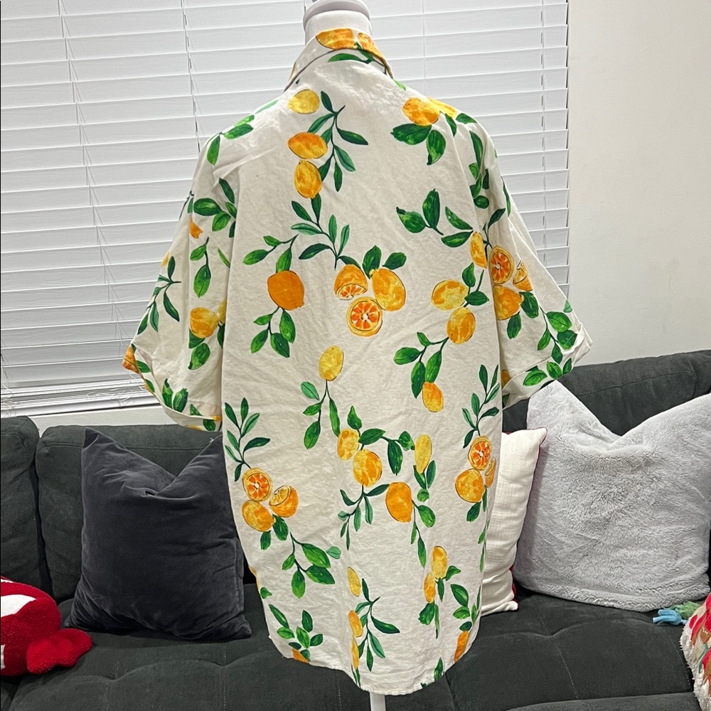 Zara Lemon Print Dress Shirt with White and Yellow Accents - Picture 7 of 11